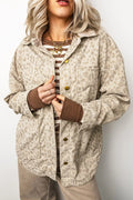 Leopard Print Corduroy Shirt Collar Long Sleeve Regular Fit Jacket