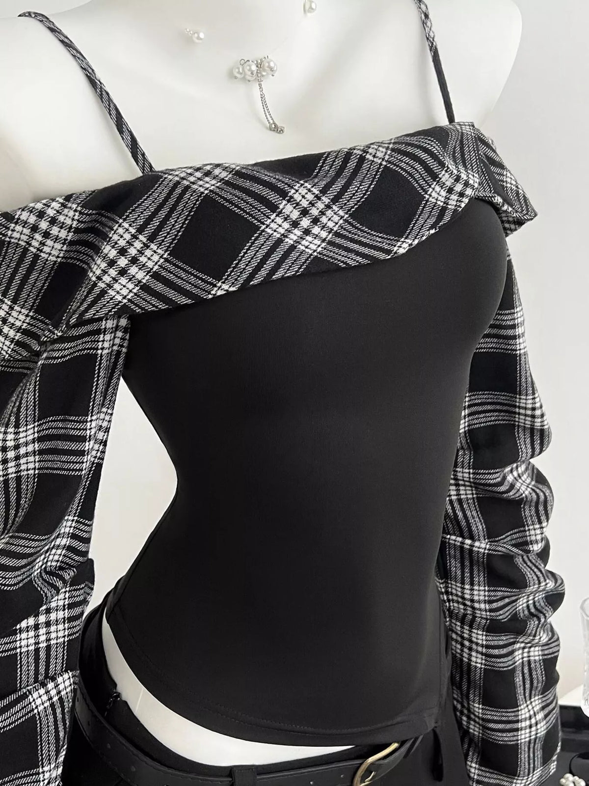 Plaid Long Sleeve Slim Fit T-Shirt