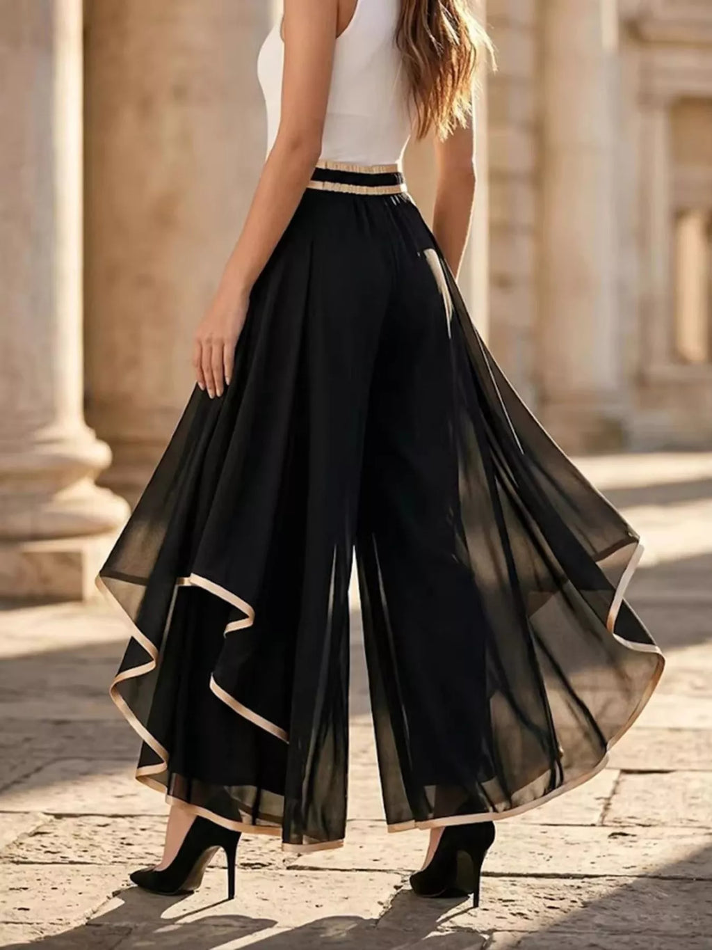 Full Size High-Waisted Chiffon Wide-Leg Pants Plus Size