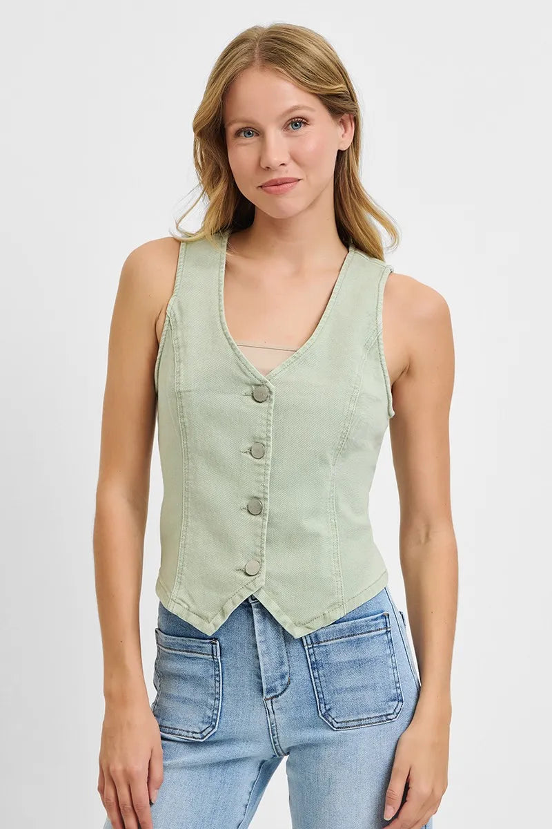 RISEN Full Size V Neck Button Down Vest Plus Size