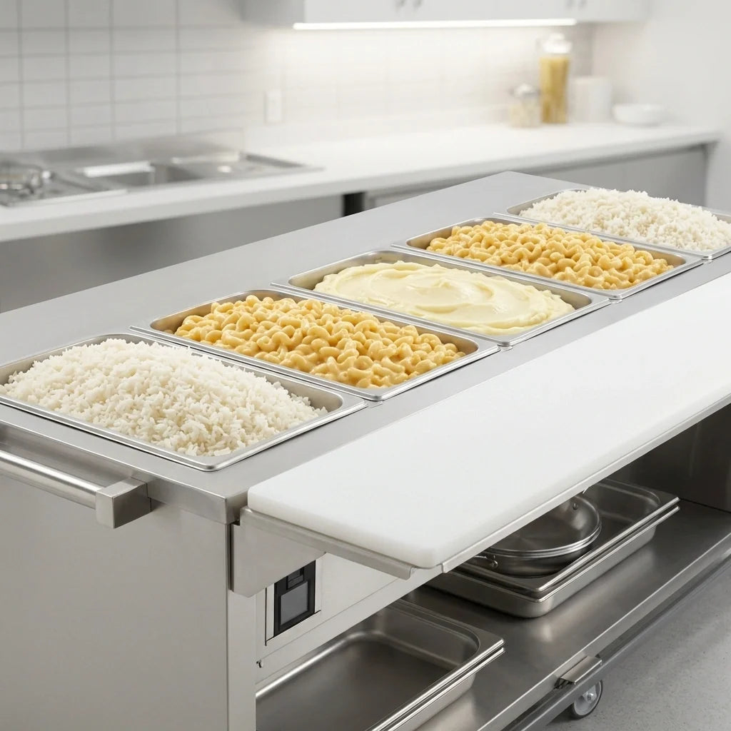 Duke Thurmaduke EPW-6-CBSS 6-Well Mobile Waterless Steamtable, Stainless Steel, Touchscreen Control, Sealed Wells & Cutting Board