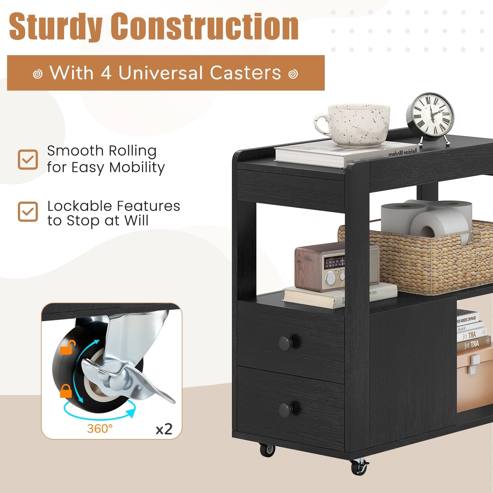 2-Drawer Sofa Side Table with Shelves for Living Room