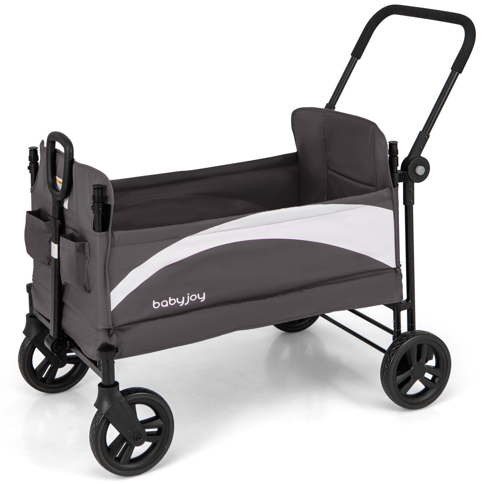 2-Seat Stroller Wagon with Adjustable Canopy and Handles