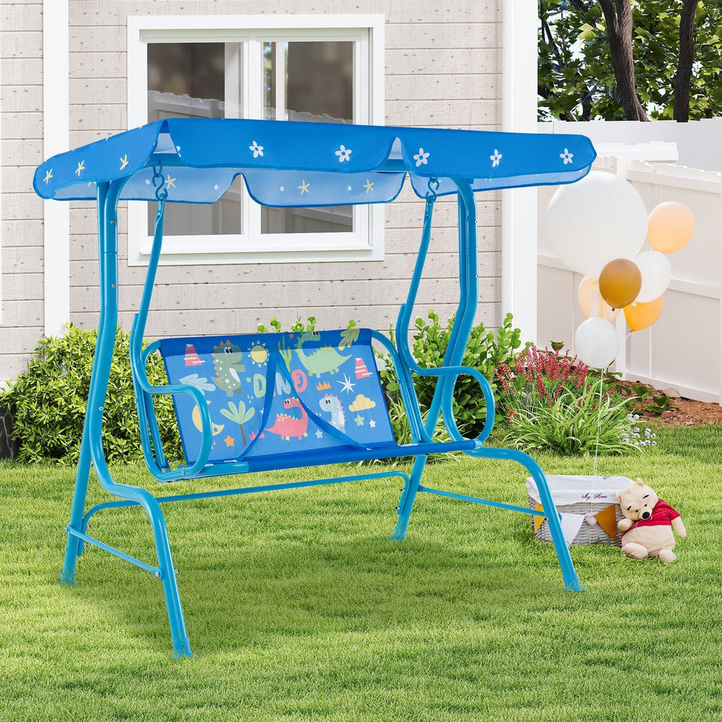 2-Seater Kids Patio Swing with Metal Stand and Adjustable Canopy-Navy