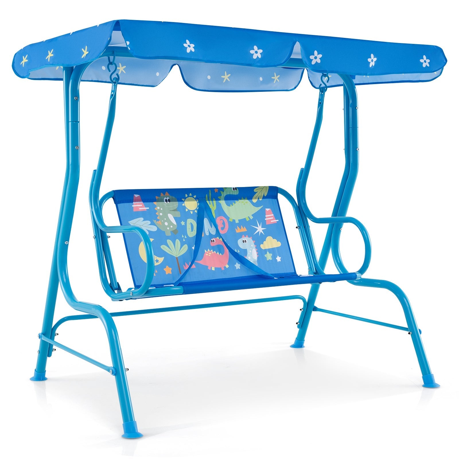 2-Seater Kids Patio Swing with Metal Stand and Adjustable Canopy-Navy