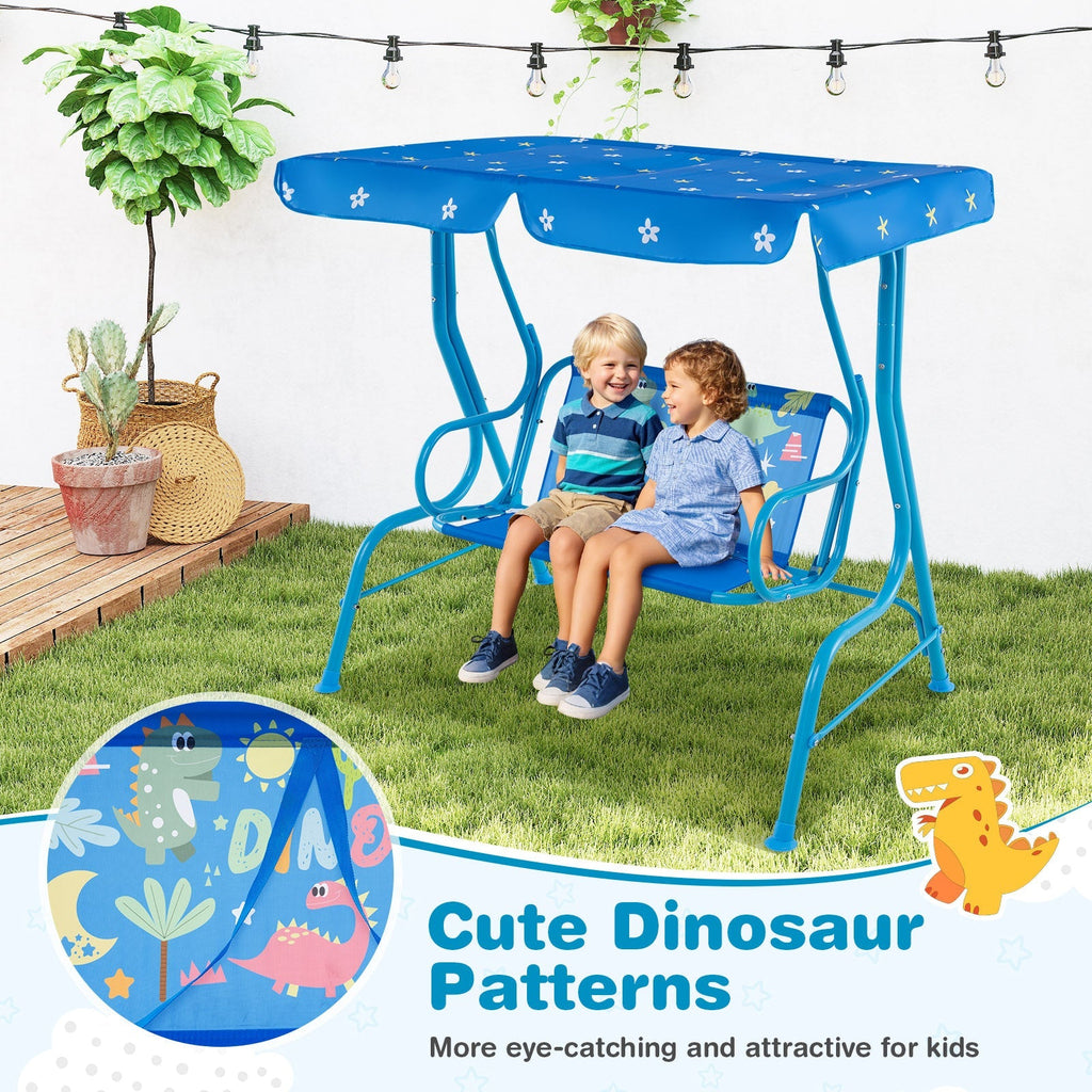 2-Seater Kids Patio Swing with Metal Stand and Adjustable Canopy-Navy