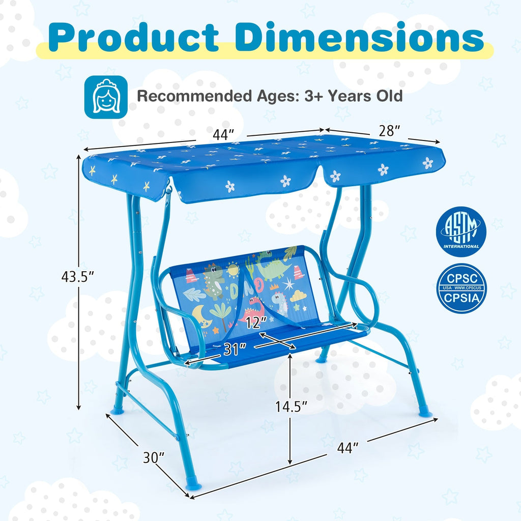 2-Seater Kids Patio Swing with Metal Stand and Adjustable Canopy-Navy