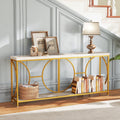 2-Tier Faux Marble Top Console Table with Storage Shelf-White