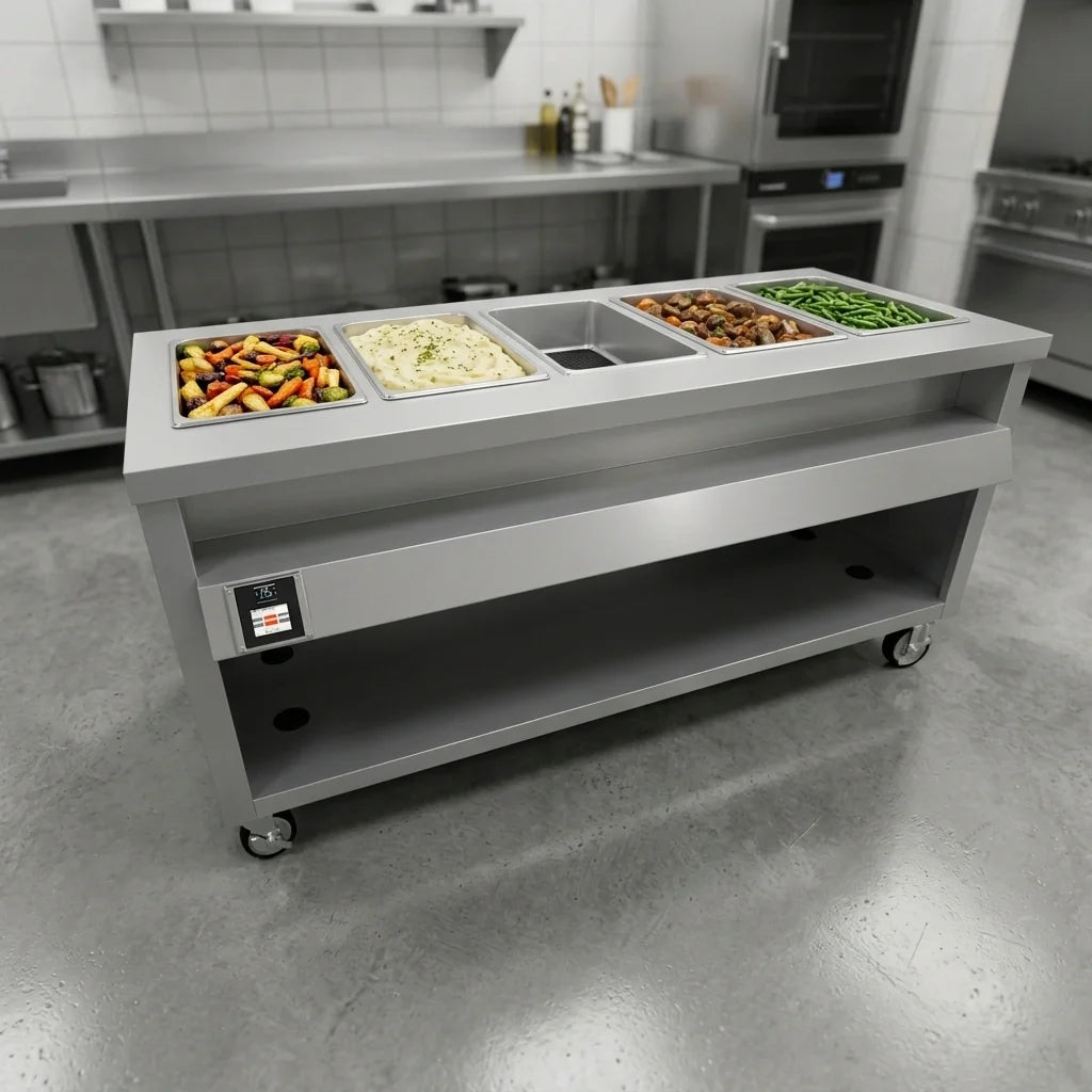Duke Thurmaduke TWHF-74PG Mobile 5-Well Electric Waterless Food Warmer, 74-Inch, Touchscreen Controls