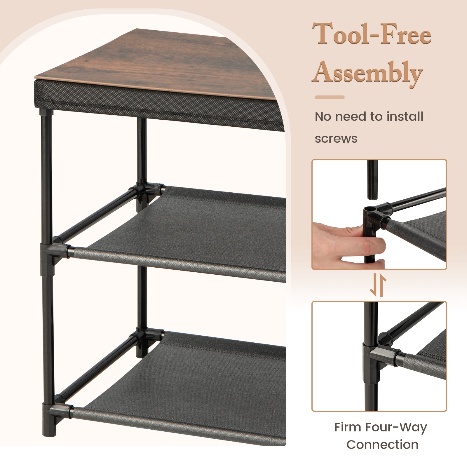 2-Drawer Nightstand with Removable Fabric Bins and Pull Handles Set of 2-Black