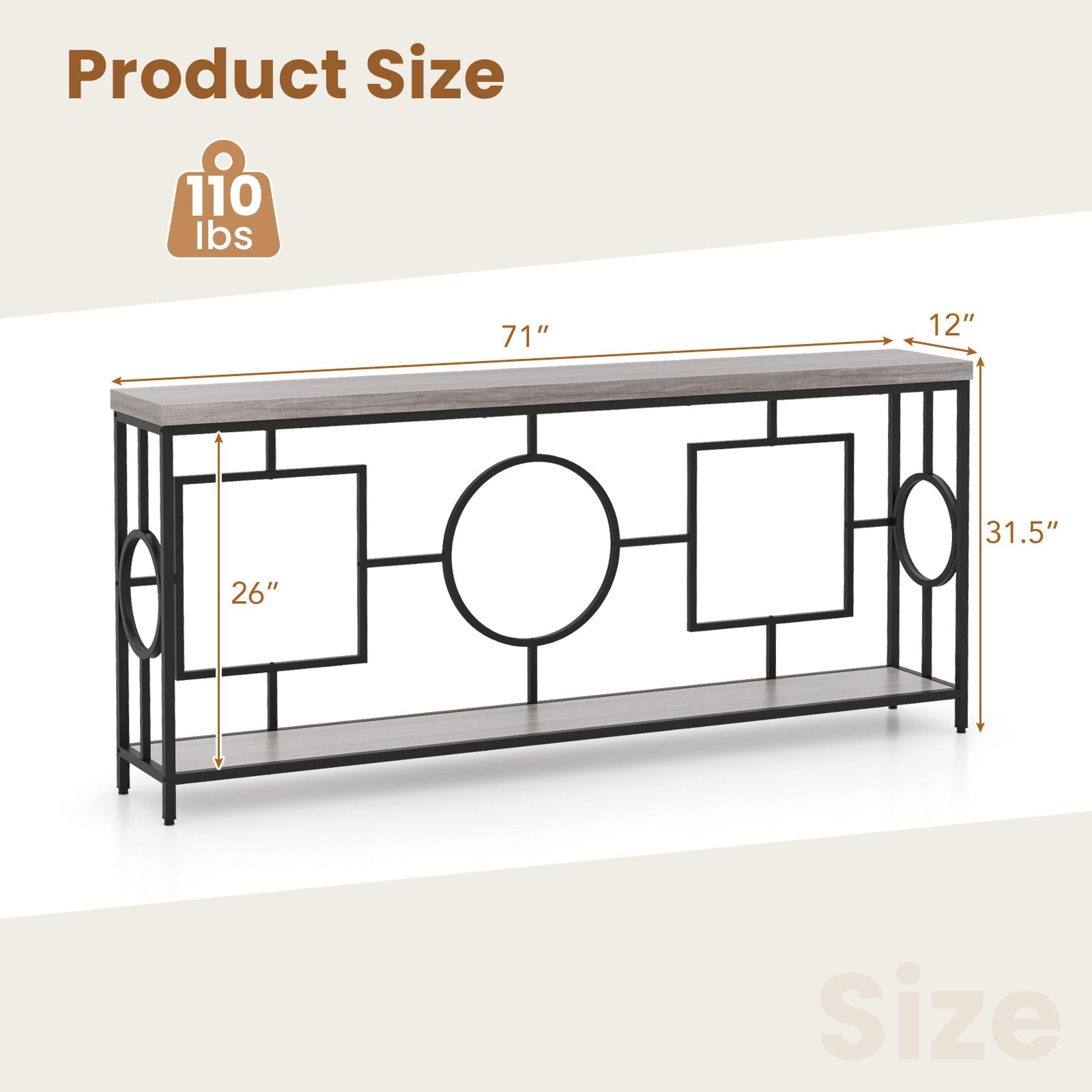 2-Tier Faux Marble Top Console Table with Storage Shelf for Hallway-Rustic Brown