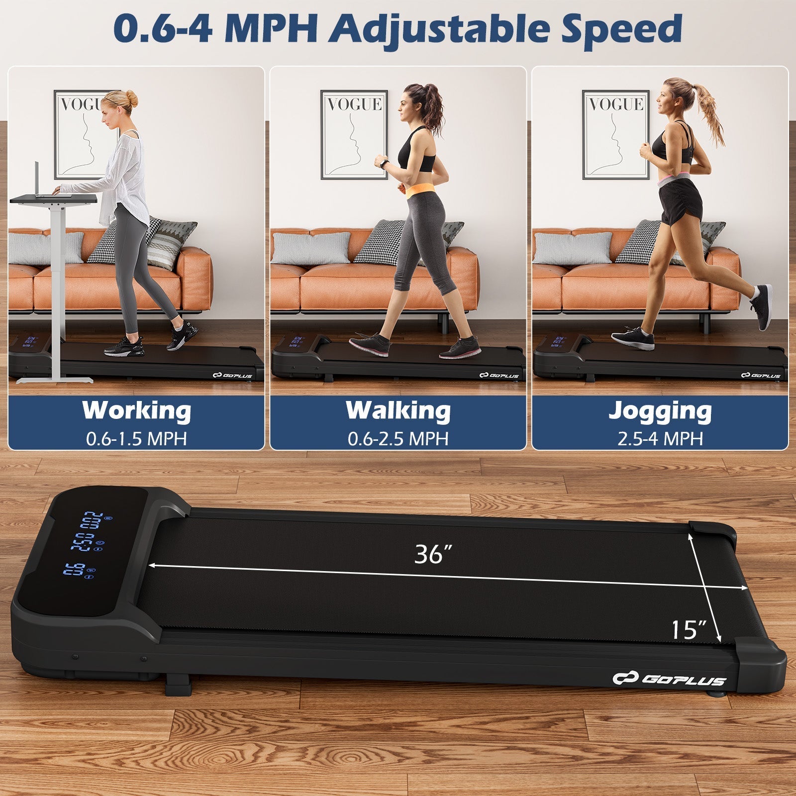 2.5HP Under Desk Treadmill with Remote Control and 3 Countdown Modes