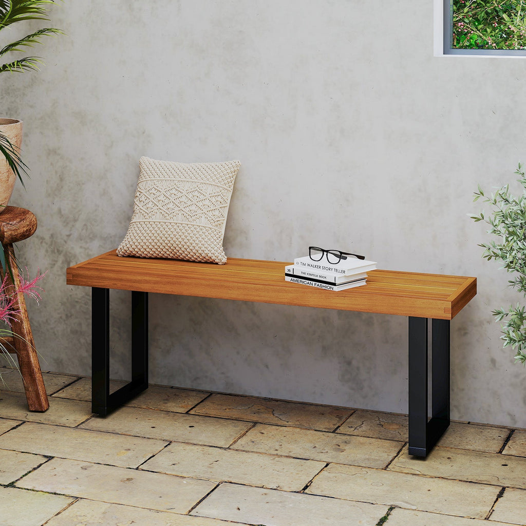 Acacia Wood Outdoor Bench 48 Inch Long Patio Dining Bench