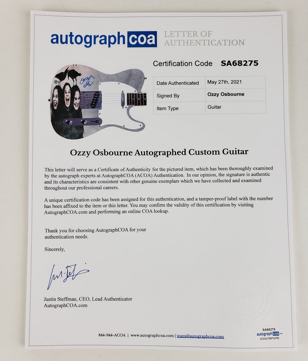 Black Sabbath Ozzy Osbourne Signed Autographed Graphics Photo Guitar BAS Witness
