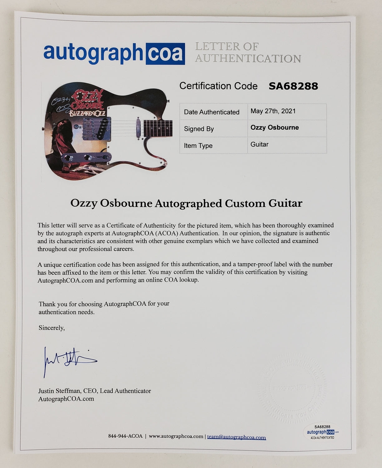 Ozzy Osbourne Autographed Blizzard Of Ozz Album Lp Graphics Photo Guitar BAS Witness