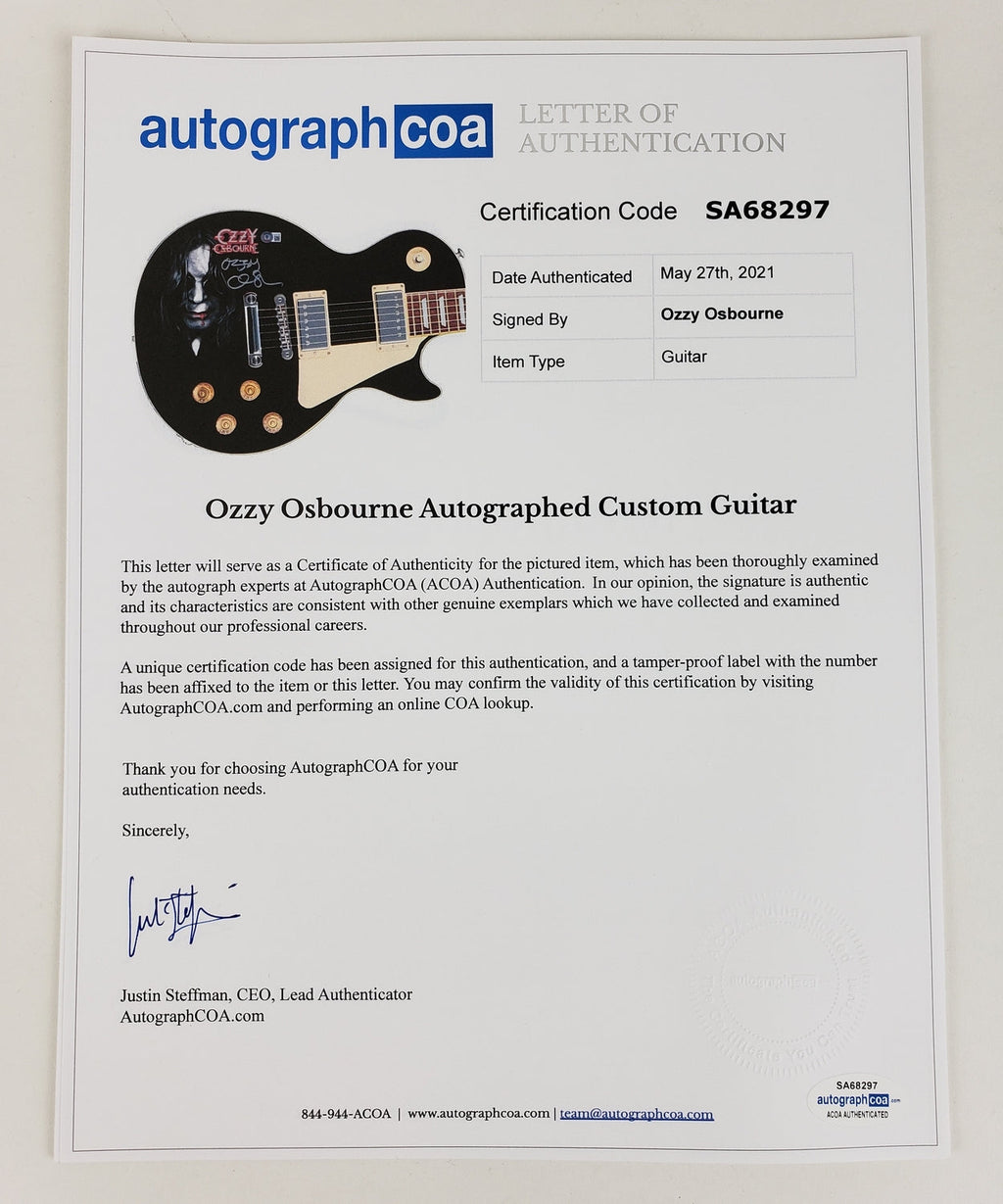 Ozzy Osbourne Signed Les Paul Epiphone Graphics Photo Guitar BAS Witness