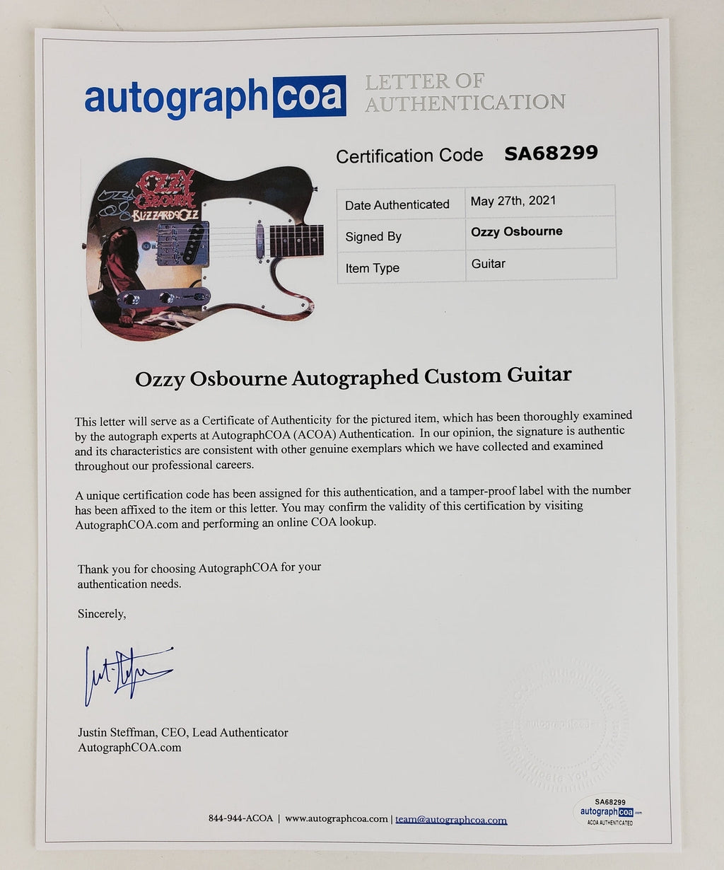 Ozzy Osbourne Autographed Blizzard Of Ozz Album Graphics Photo Guitar BAS Witness