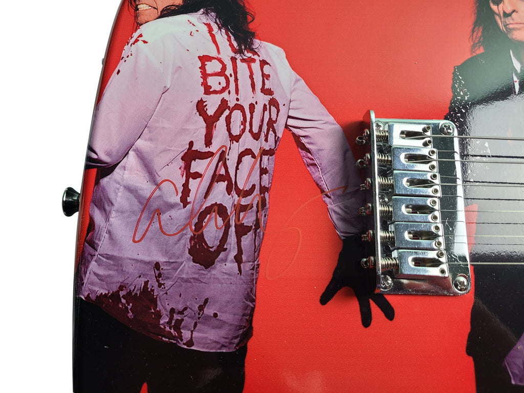 Alice Cooper Signed Triple Graphics Photo Guitar