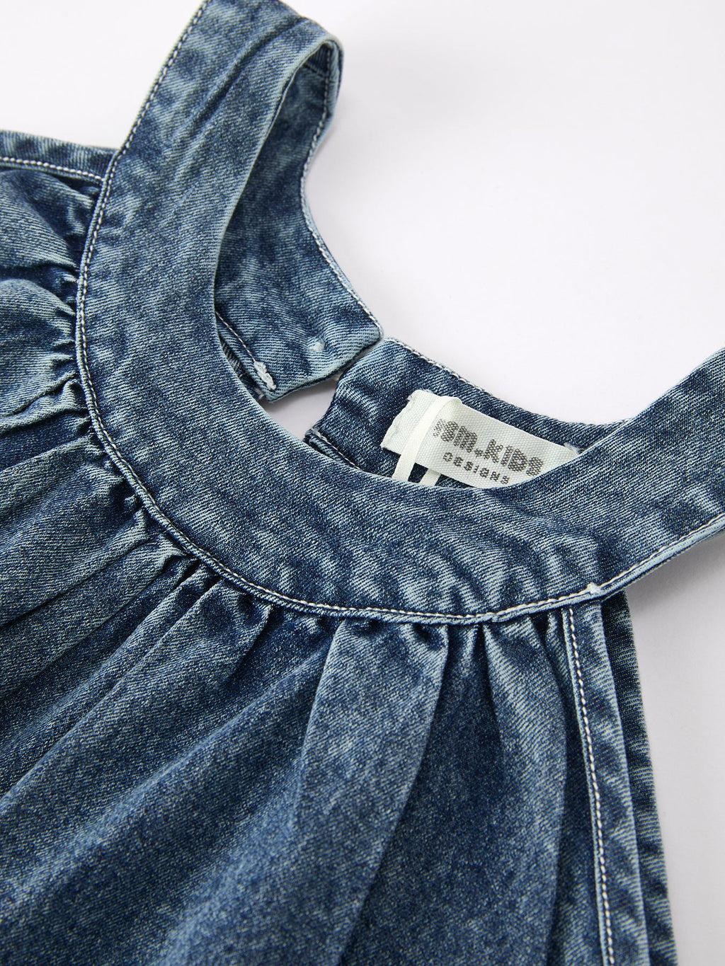 Girls Denim Ruffle Trim A-Line Dress