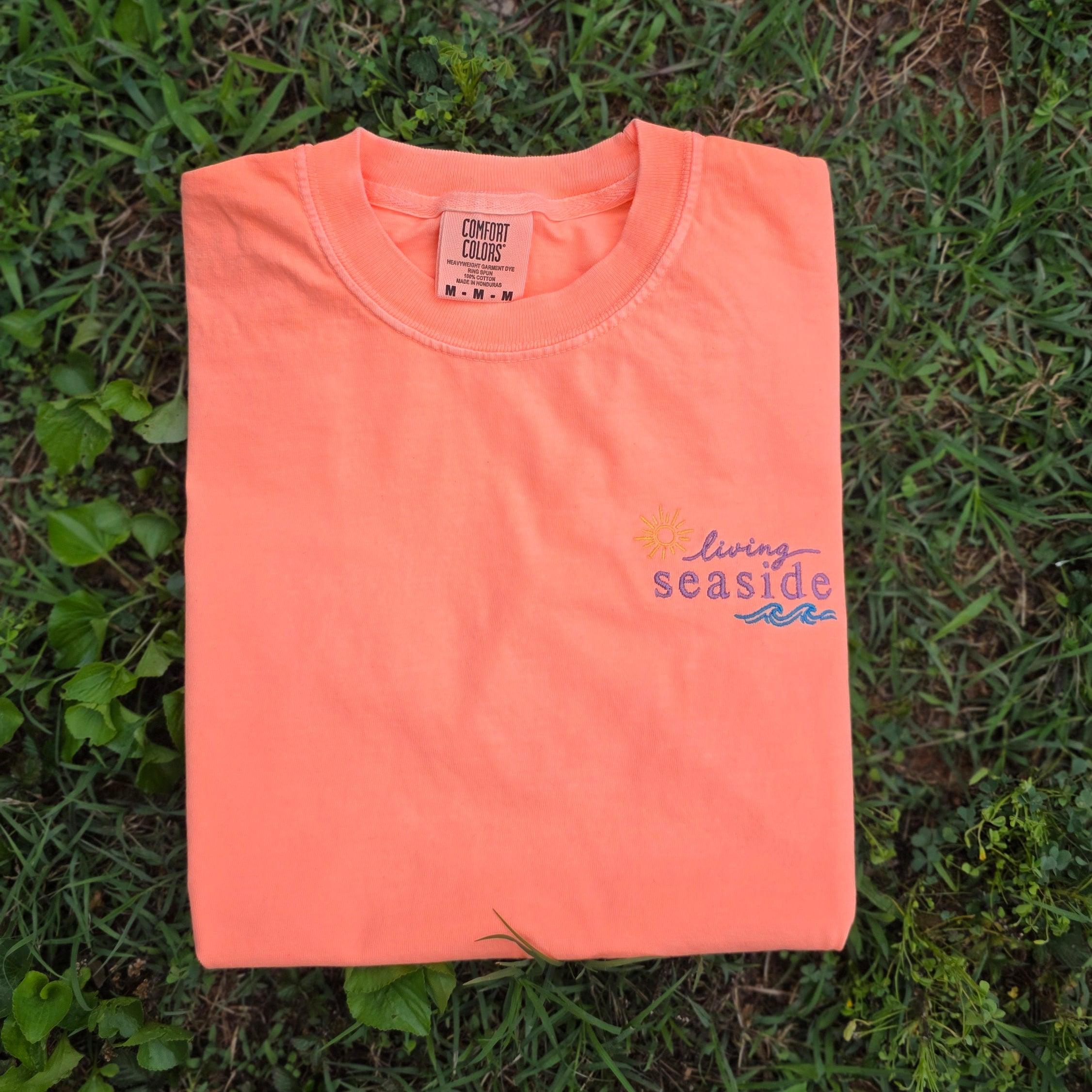 Living Seaside Embroidered Comfort Colors 1717 Shirt | Coastal Beach Tee