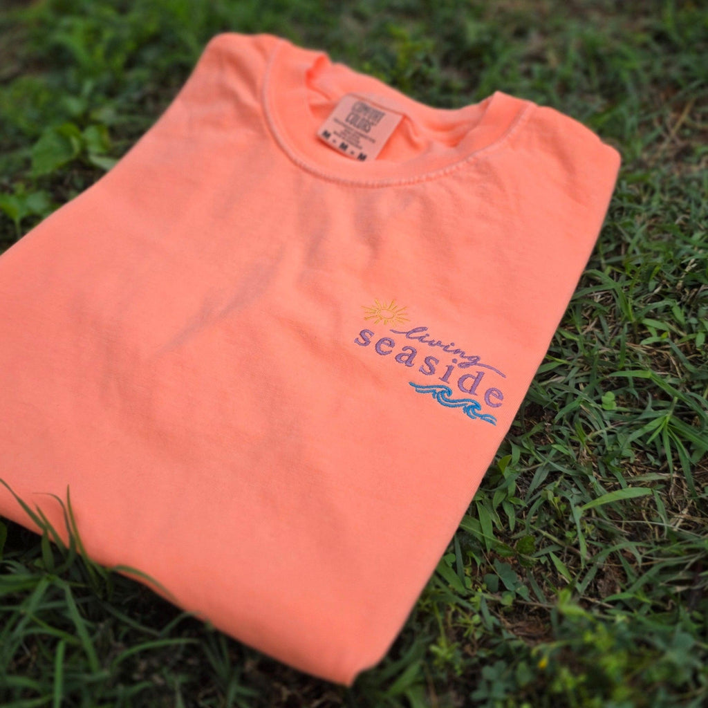 Living Seaside Embroidered Comfort Colors 1717 Shirt | Coastal Beach Tee
