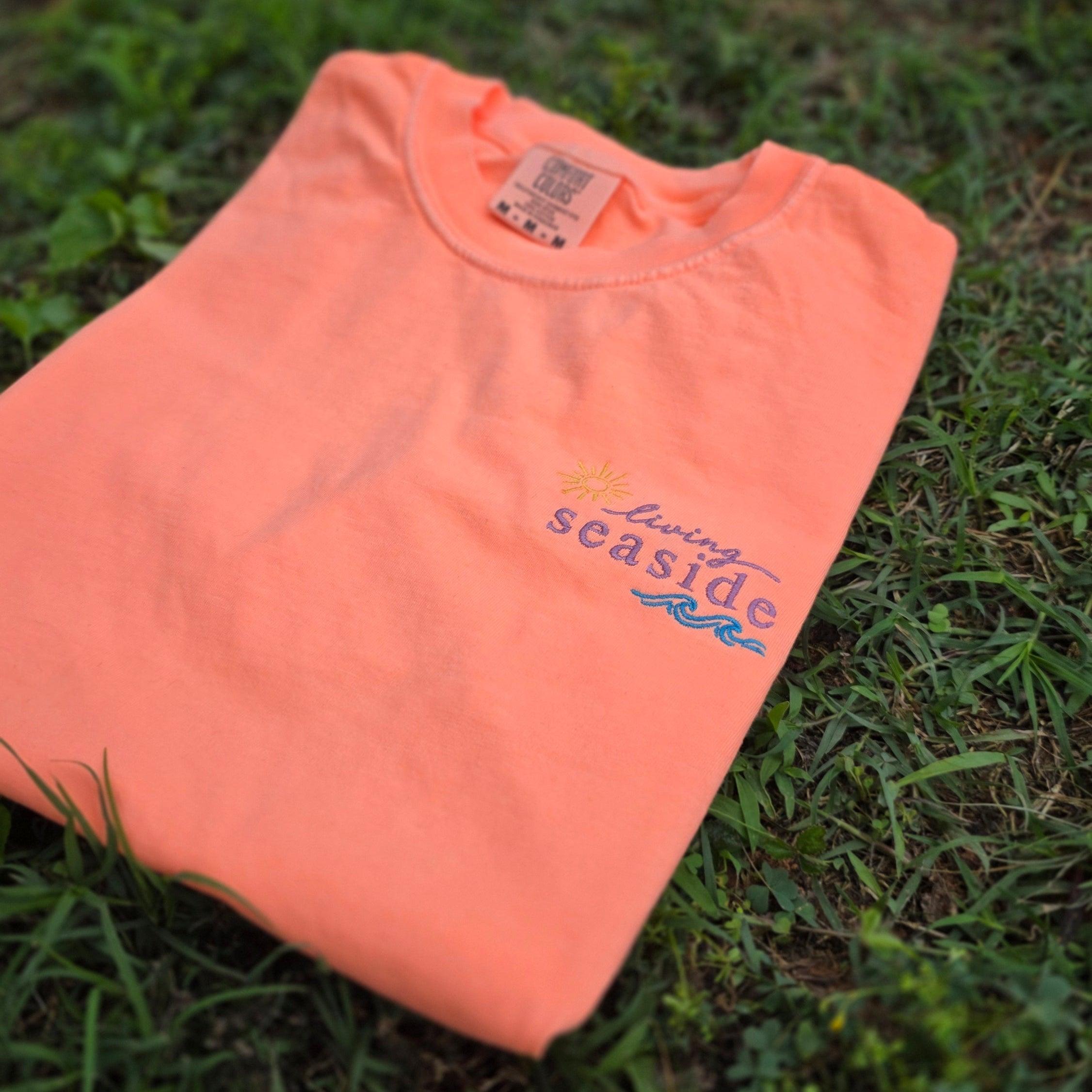 Living Seaside Embroidered Comfort Colors 1717 Shirt | Coastal Beach Tee