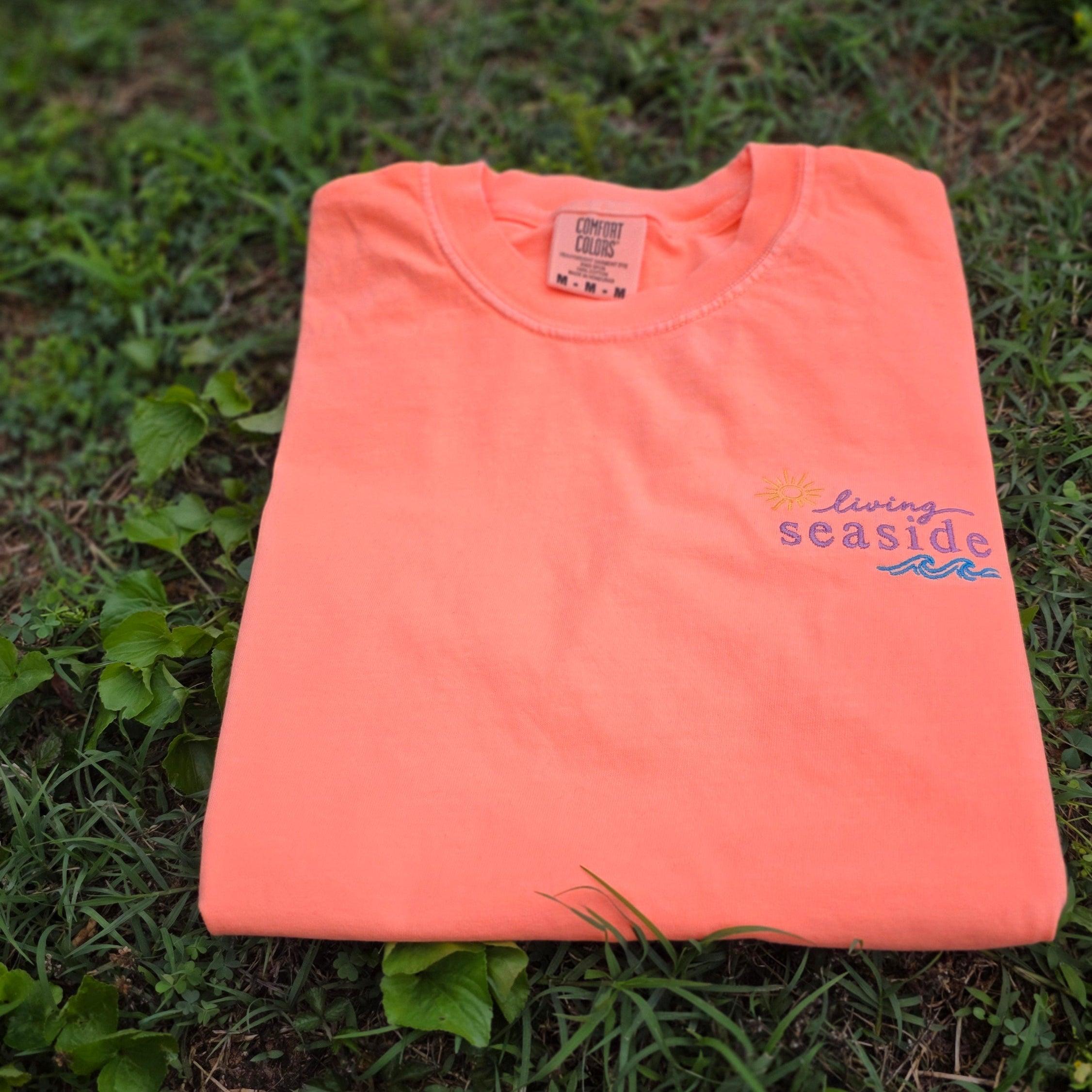 Living Seaside Embroidered Comfort Colors 1717 Shirt | Coastal Beach Tee