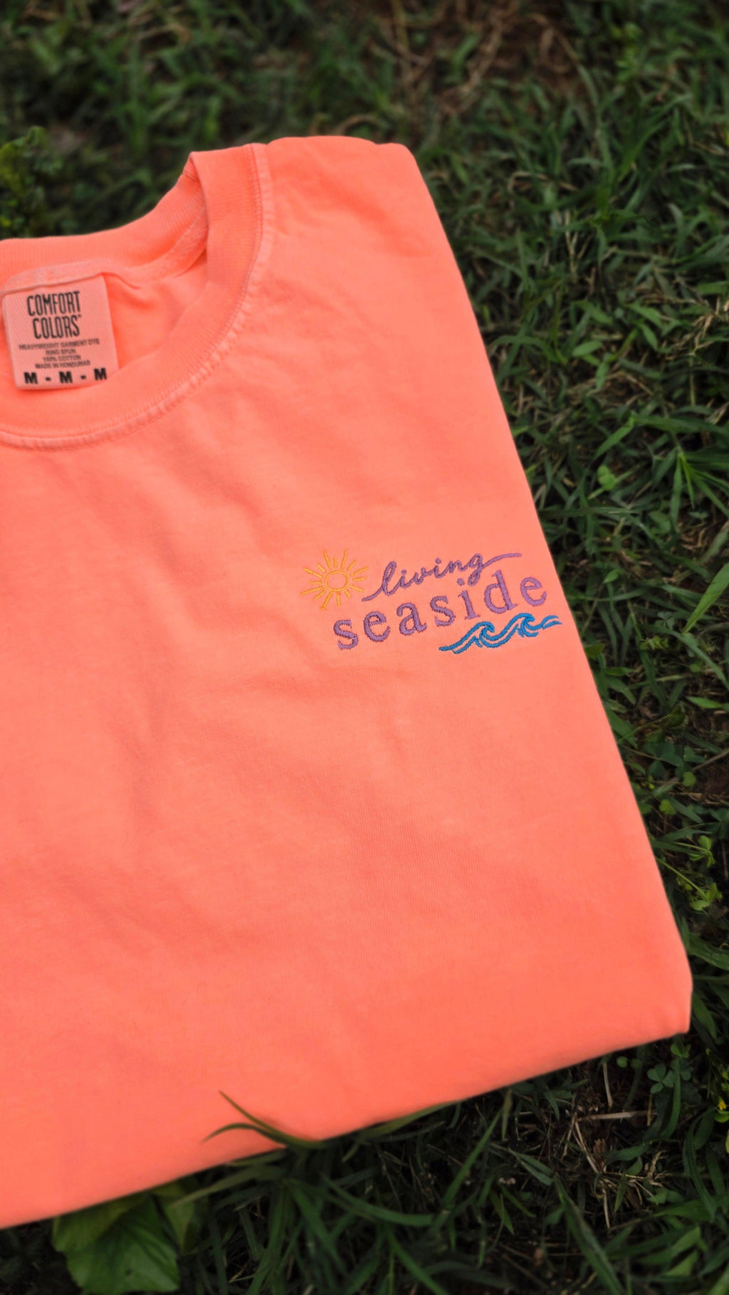 Living Seaside Embroidered Comfort Colors 1717 Shirt | Coastal Beach Tee