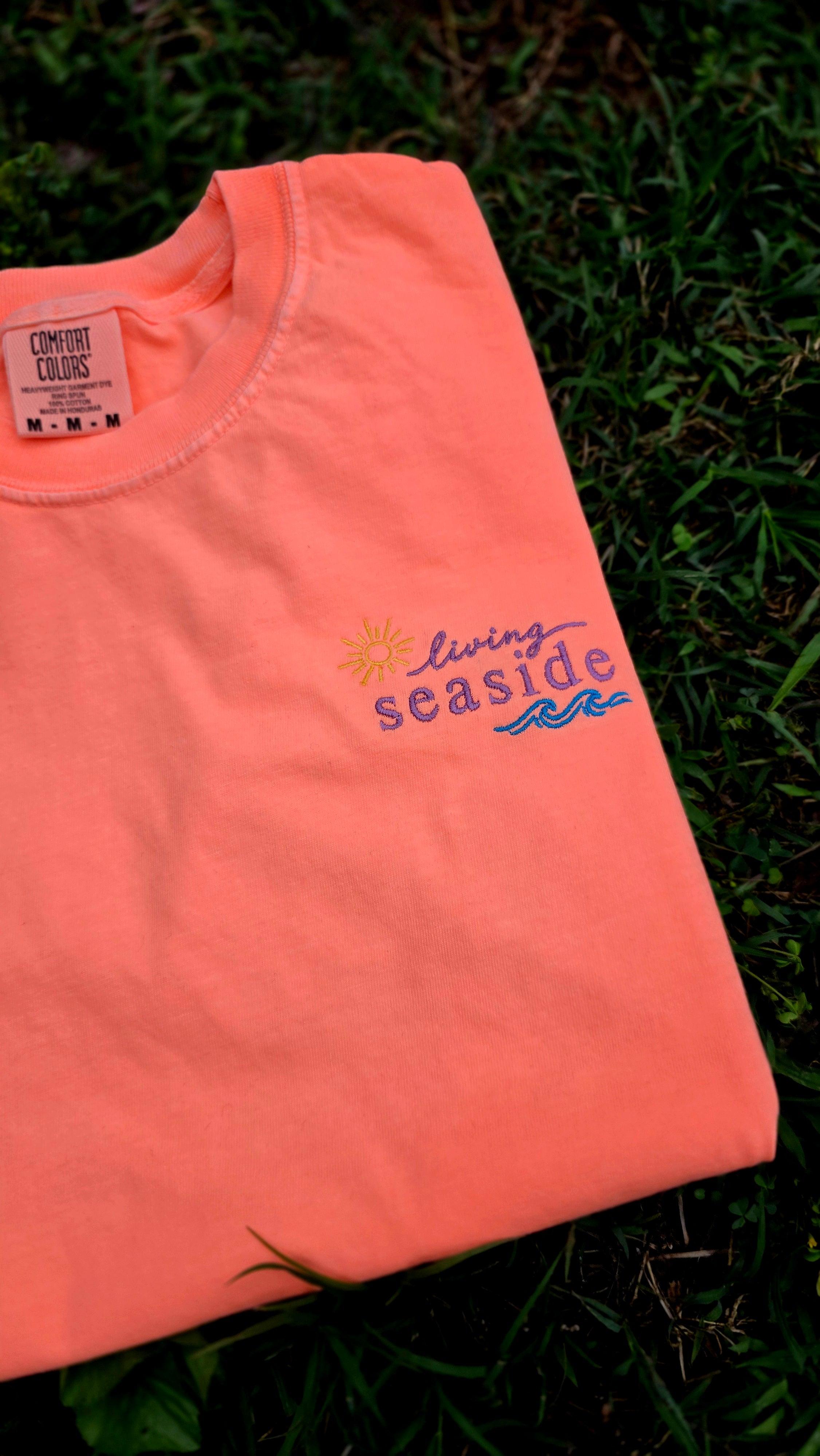 Living Seaside Embroidered Comfort Colors 1717 Shirt | Coastal Beach Tee