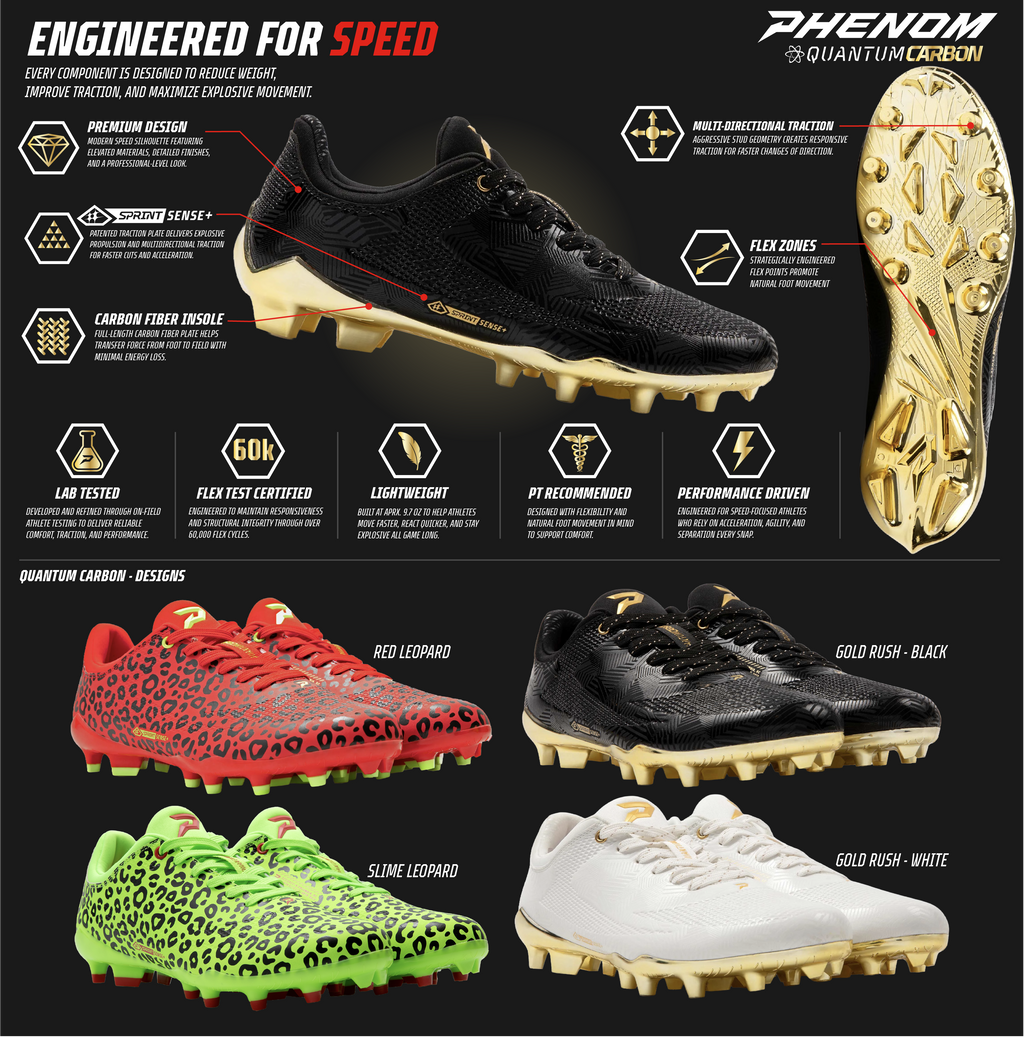 Gold Rush White & Gold Cleats — Quantum Carbon by Phenom Elite