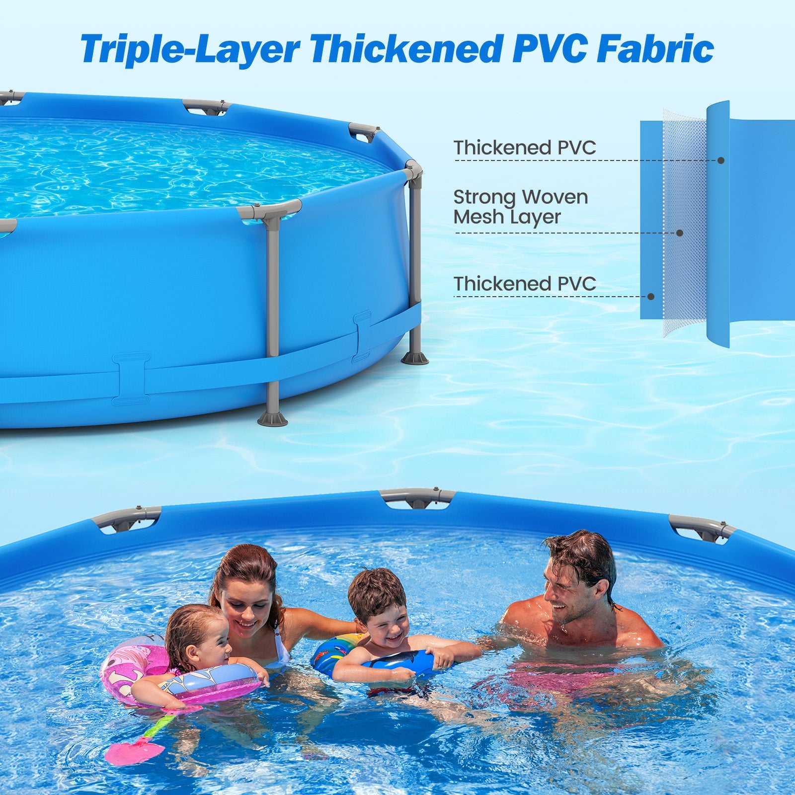 690/978/1158/1617 Gal Outdoor Family Swimming Pool with Metal Frame
