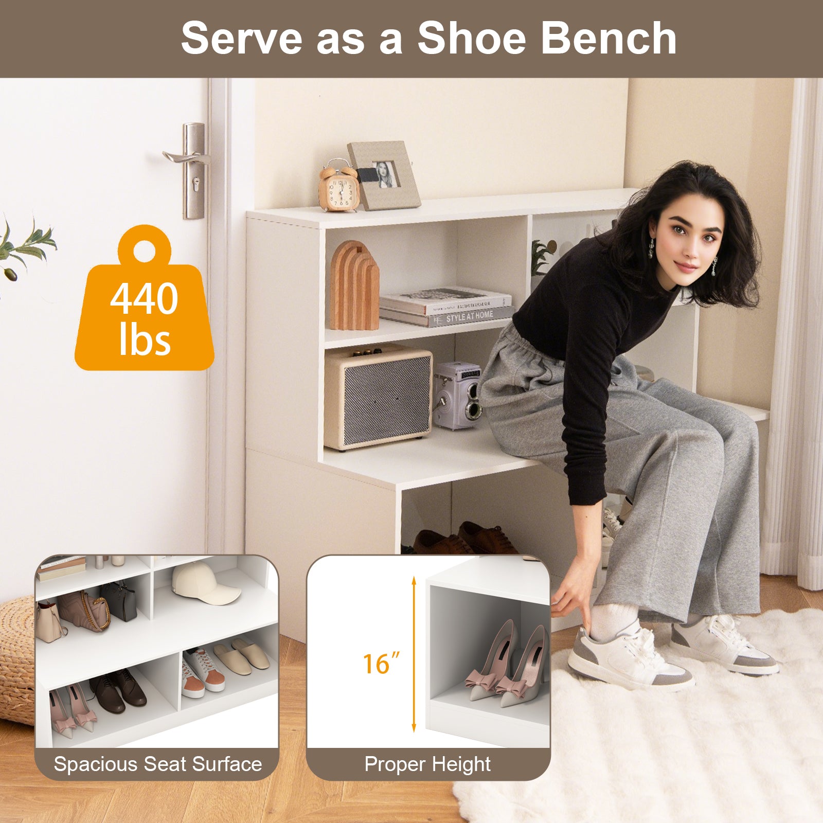 Entryway Shoe Cabinet with 2 Anti-tipping Kits-White