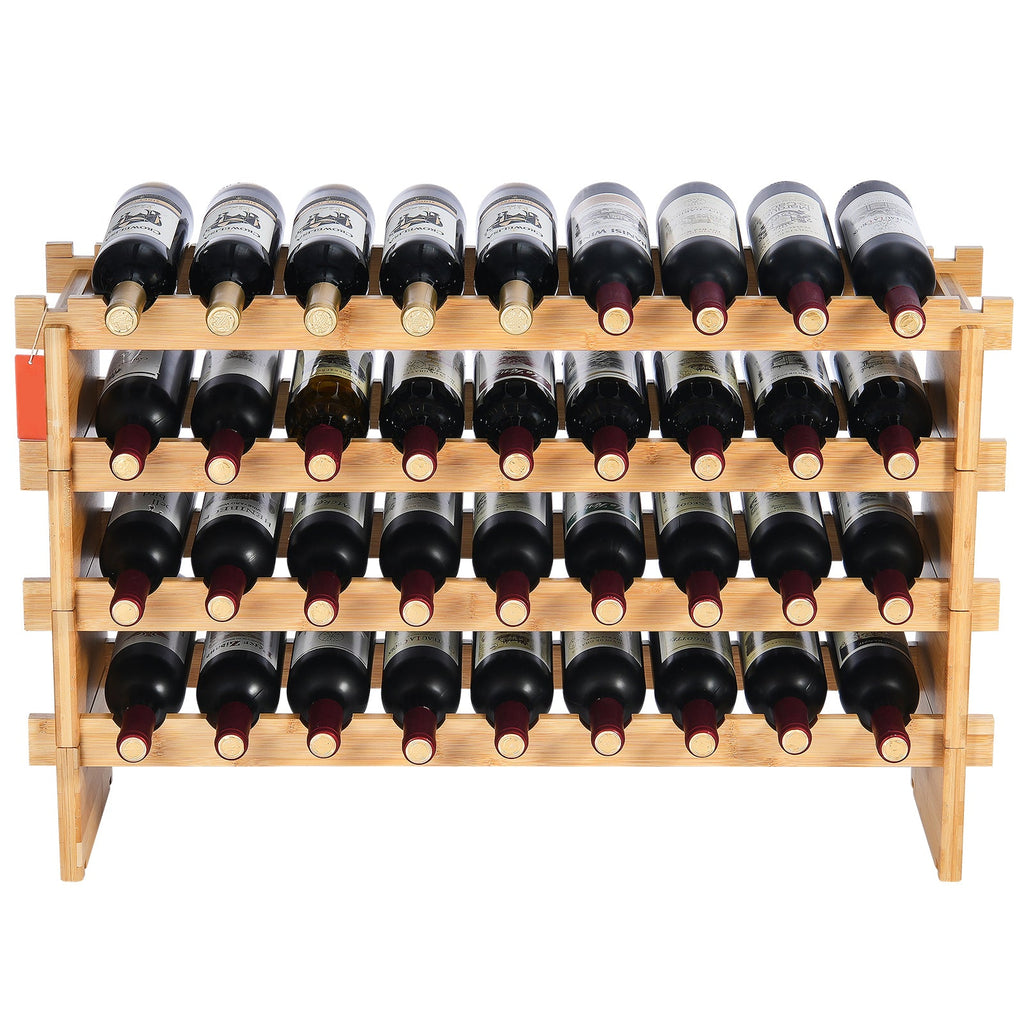 36 Bottle Stackable Modular Wine Rack Bamboo Wood Display Shelf 4-Tier
