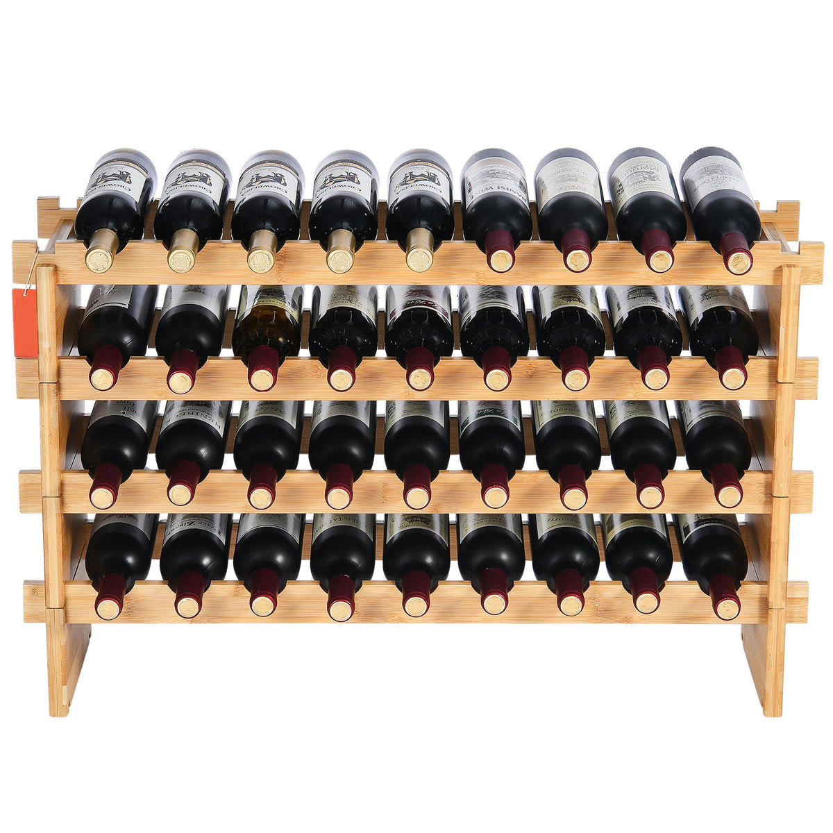 36 Bottle Stackable Modular Wine Rack Bamboo Wood Display Shelf 4-Tier