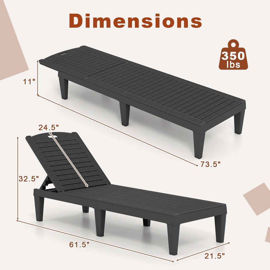Outdoor PP Chaise Lounge Chairs Set of 2 with 4-Position Adjustable Backrests