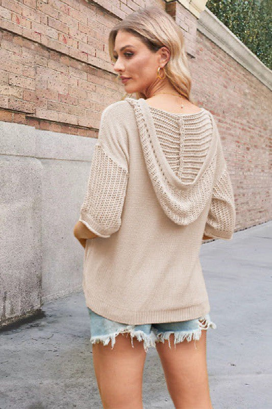 Miss Sparkling V-Neck Drawstring Pocket Knit Short Sleeve Top