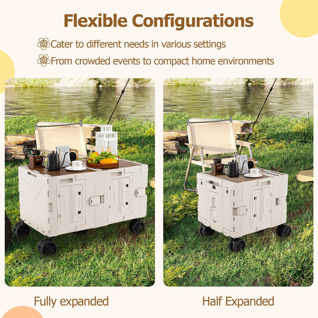 Large Foldable Utility Cart with 2-Tier Storage Crates and Telescoping Handle