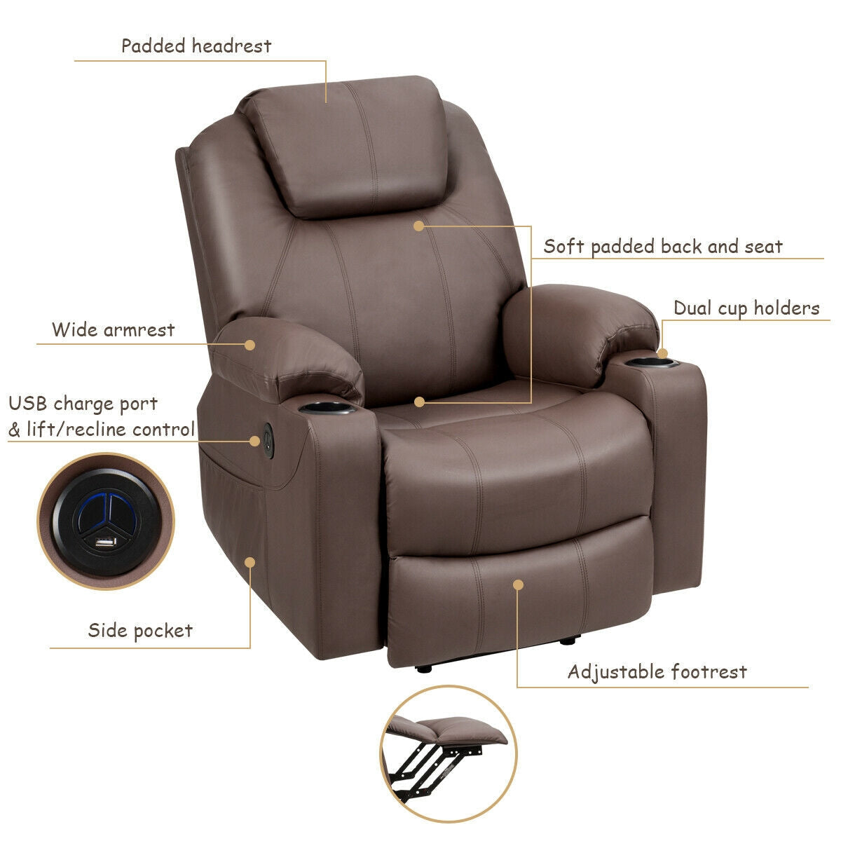 Electric Power Lift Leather Massage Sofa