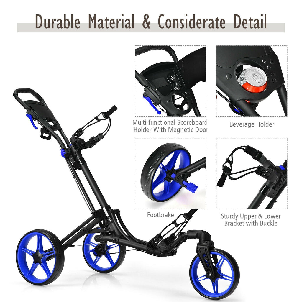 Folding Golf Push Cart with Scoreboard Adjustable Handle Swivel Wheel