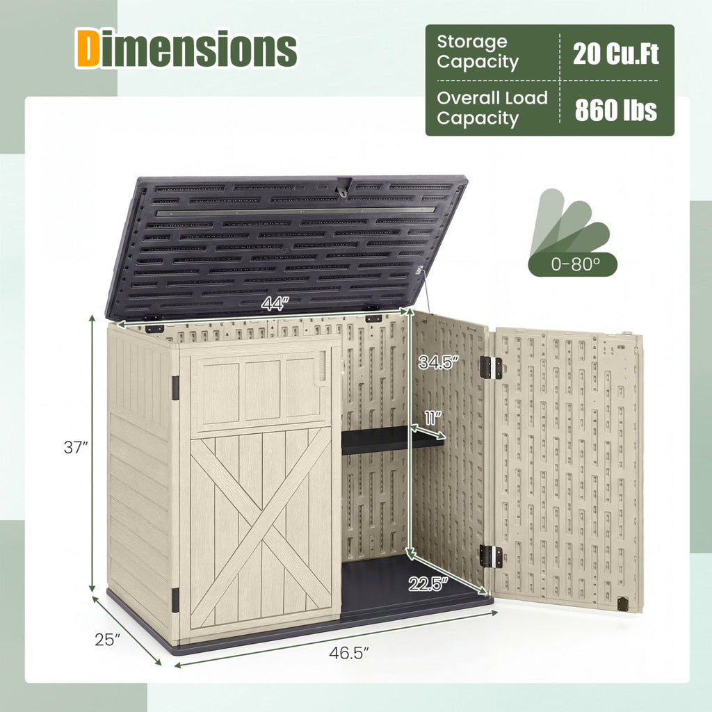 20 Cu.Ft Horizontal Resin Storage Shed with Adjustable Shelf