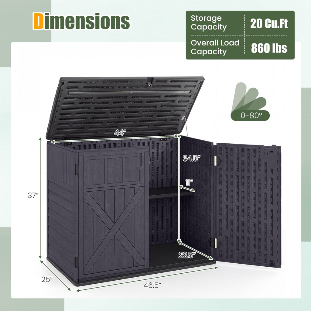 20 Cu.Ft Horizontal Resin Storage Shed with Adjustable Shelf