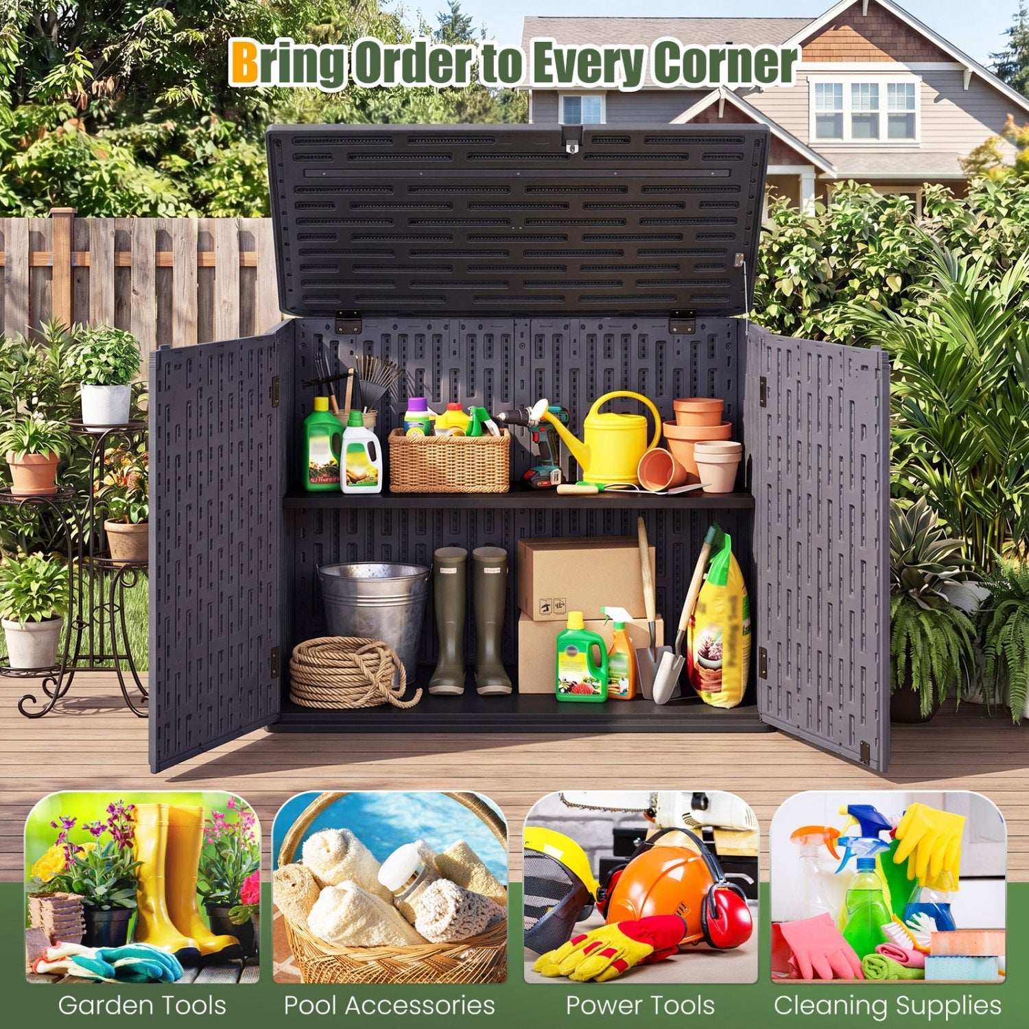 20 Cu.Ft Horizontal Resin Storage Shed with Adjustable Shelf