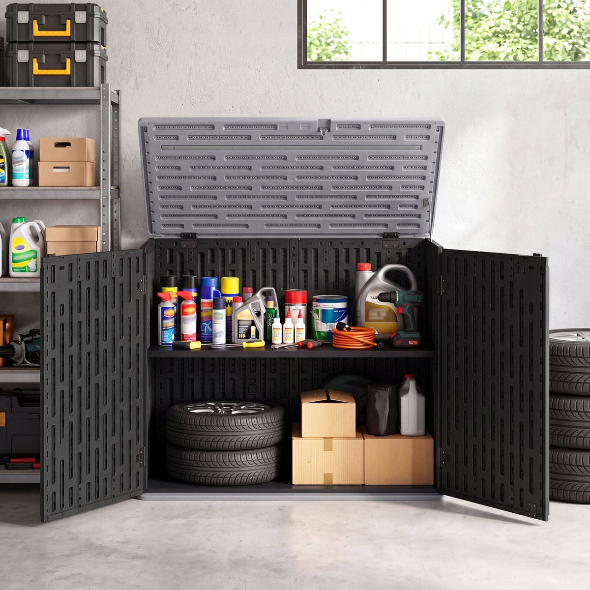 20 Cu.Ft Horizontal Resin Storage Shed with Adjustable Shelf
