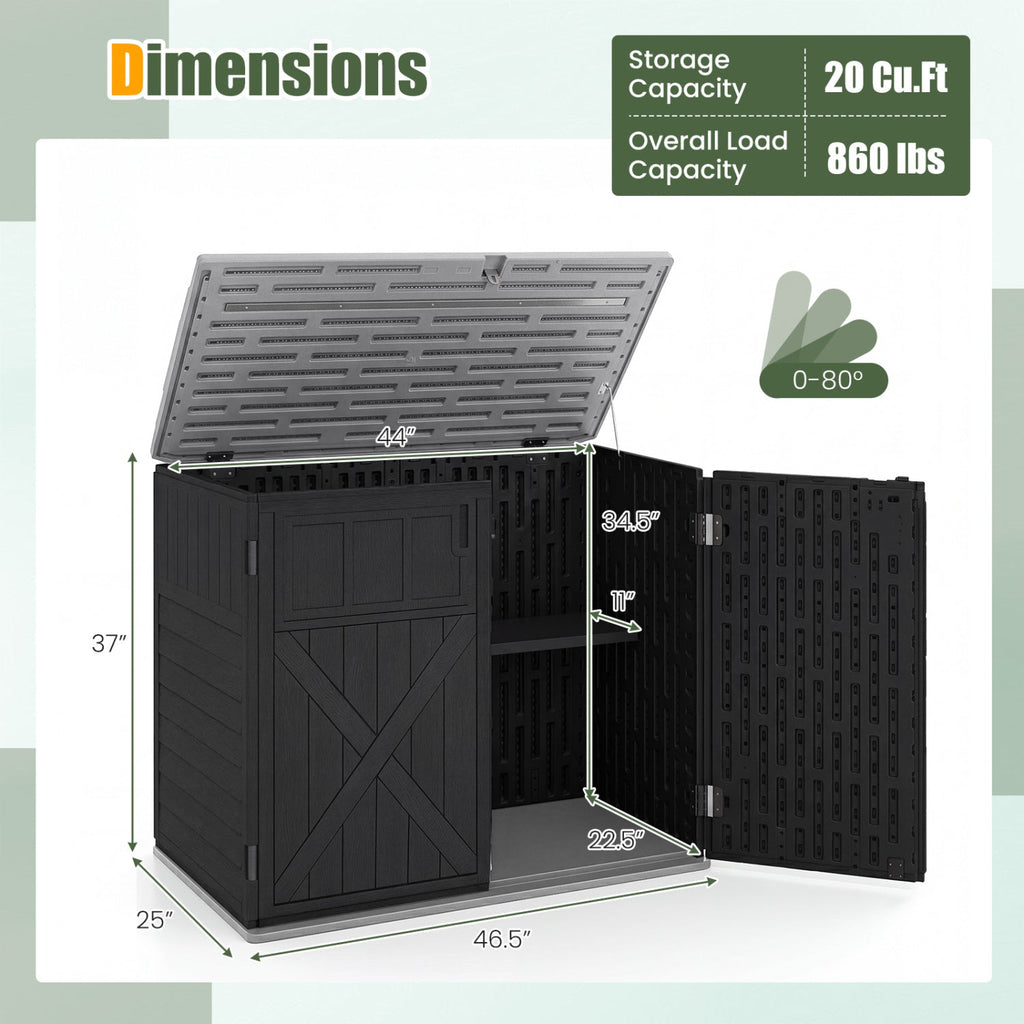 20 Cu.Ft Horizontal Resin Storage Shed with Adjustable Shelf
