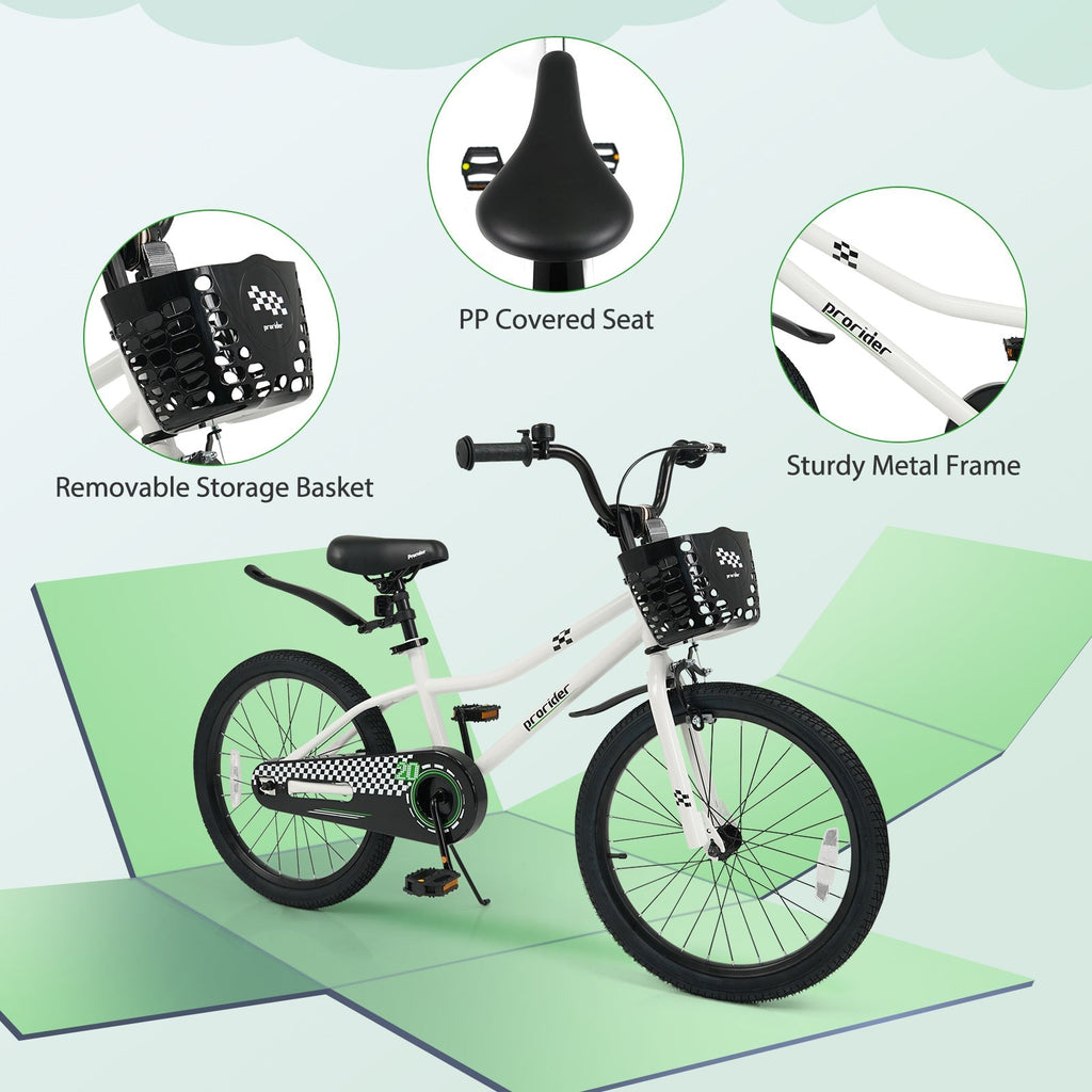 20 Inch Kids Bike Adjustable with Kickstand and Storage Basket for Aged 8+ Years