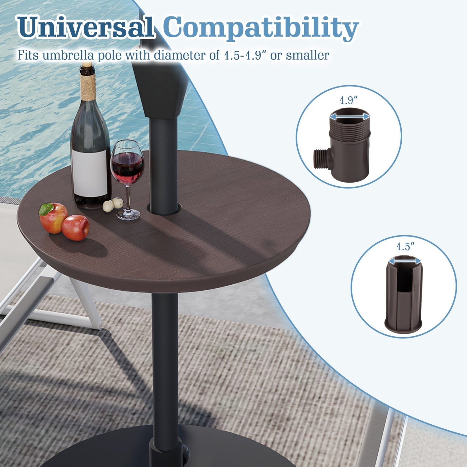 20 Inch Outdoor Adjustable Umbrella Table for 2 Sizes Patio Umbrella Pole