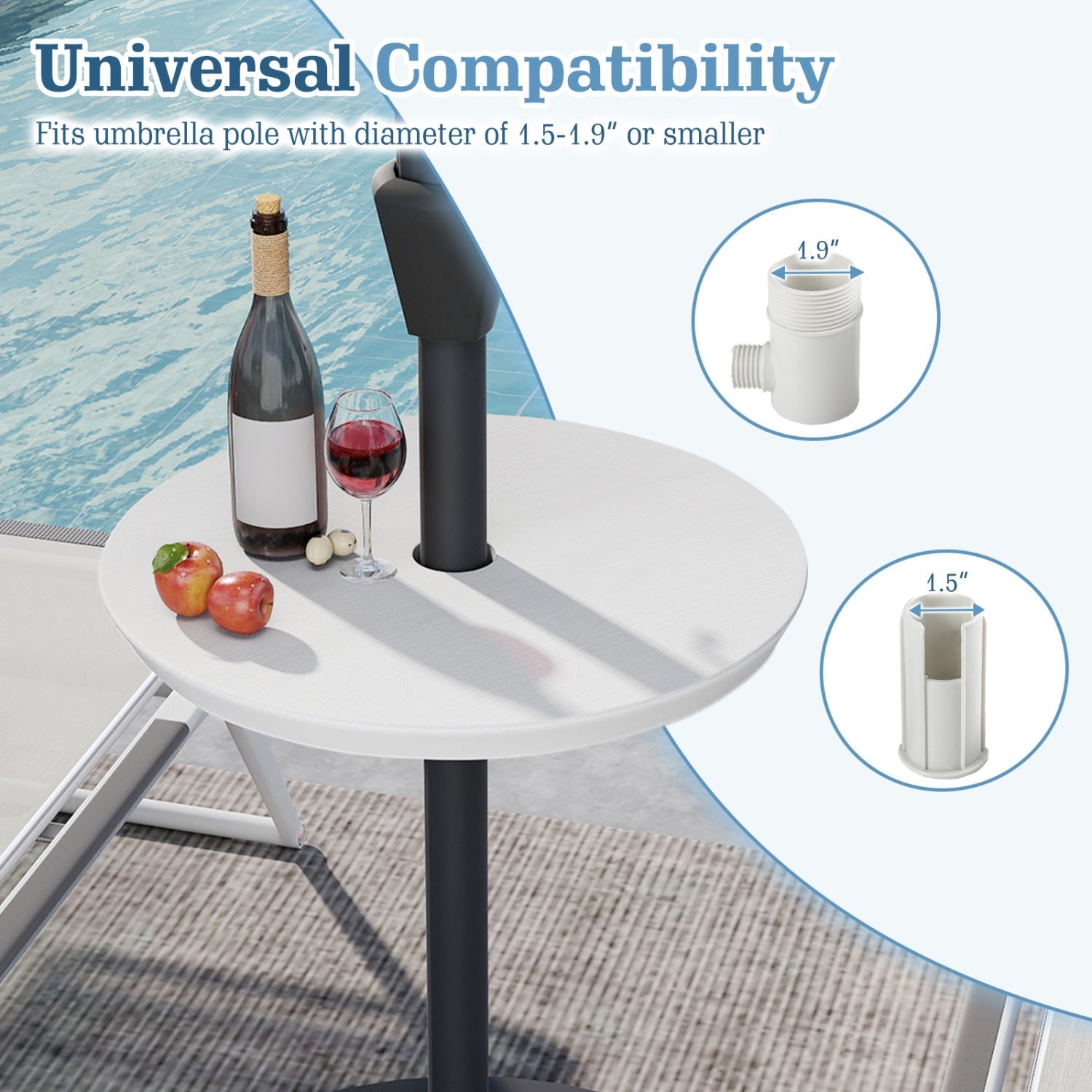 20 Inch Outdoor Adjustable Umbrella Table for 2 Sizes Patio Umbrella Pole