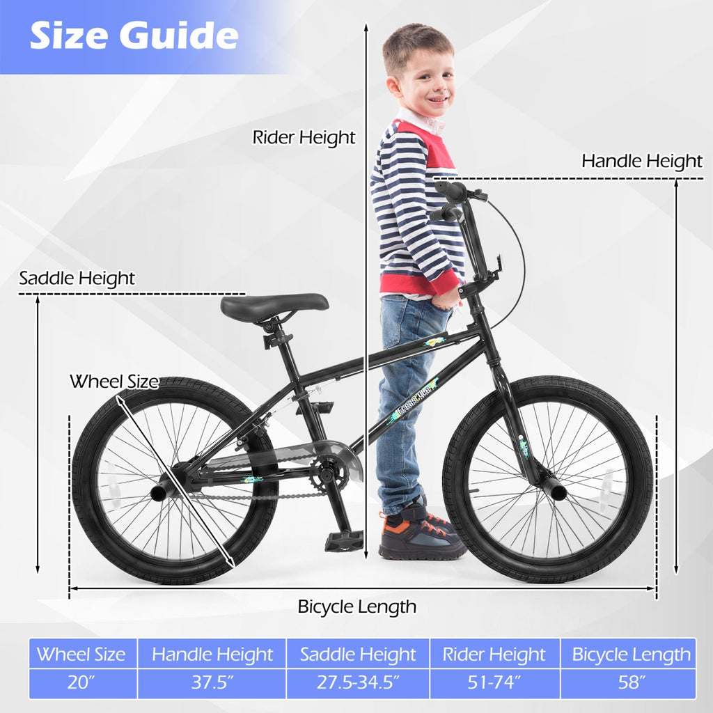 20 Inch BMX Trick Bike with 360° Steering for Kids & Teens