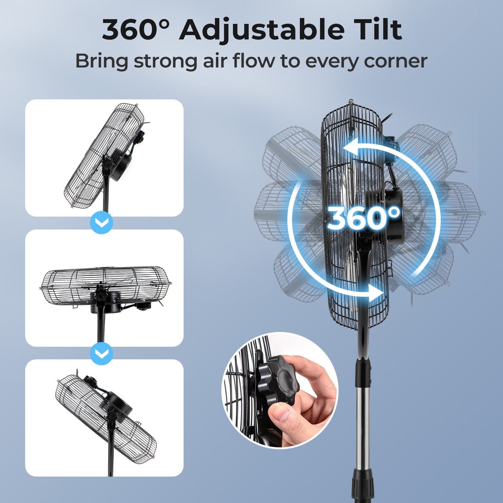 18 Inches High Velocity Pedestal Fan with 3 Speeds and Adjustable Height-Black