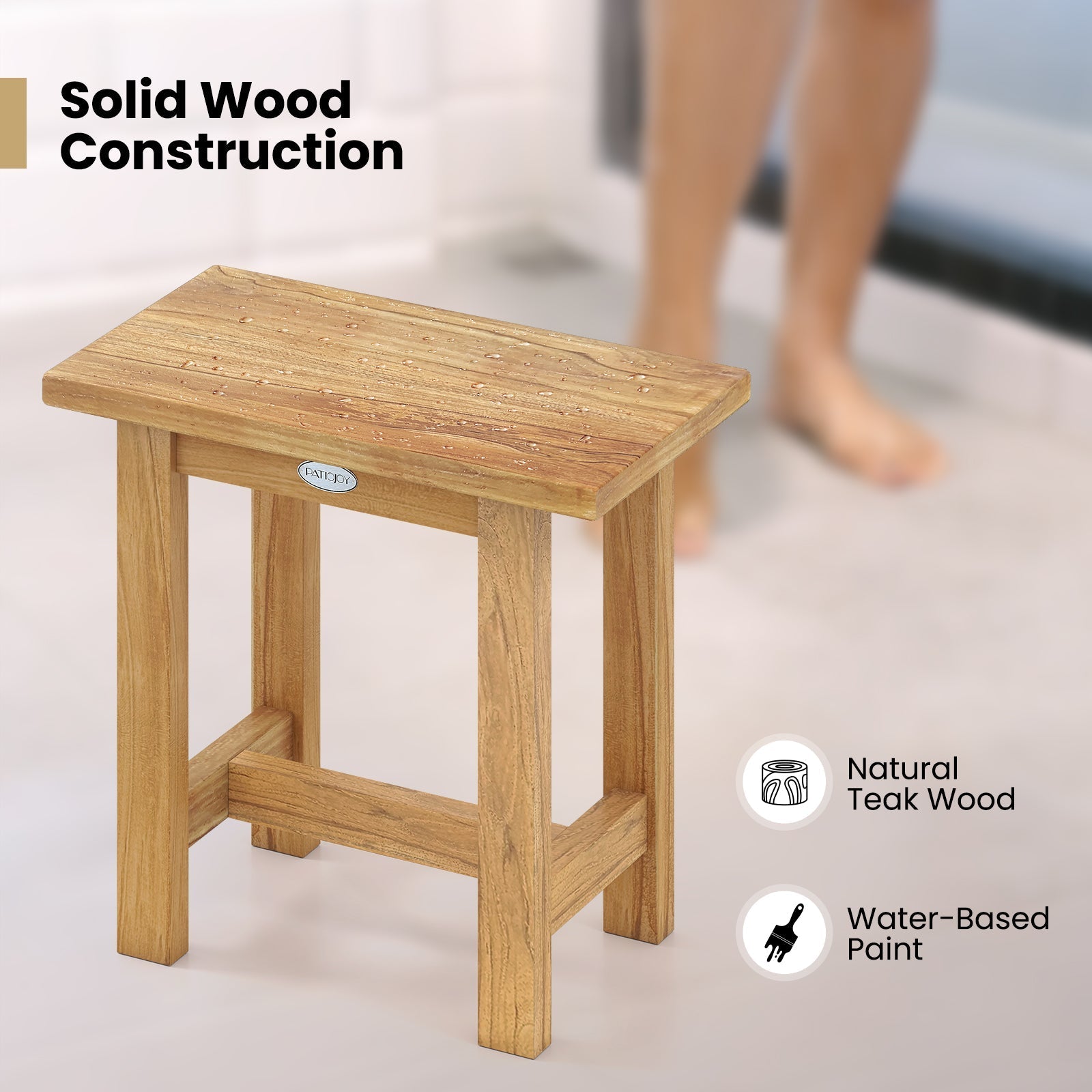 20 inch Teak Shower Bench Waterproof Shower Stool for Shaving Legs